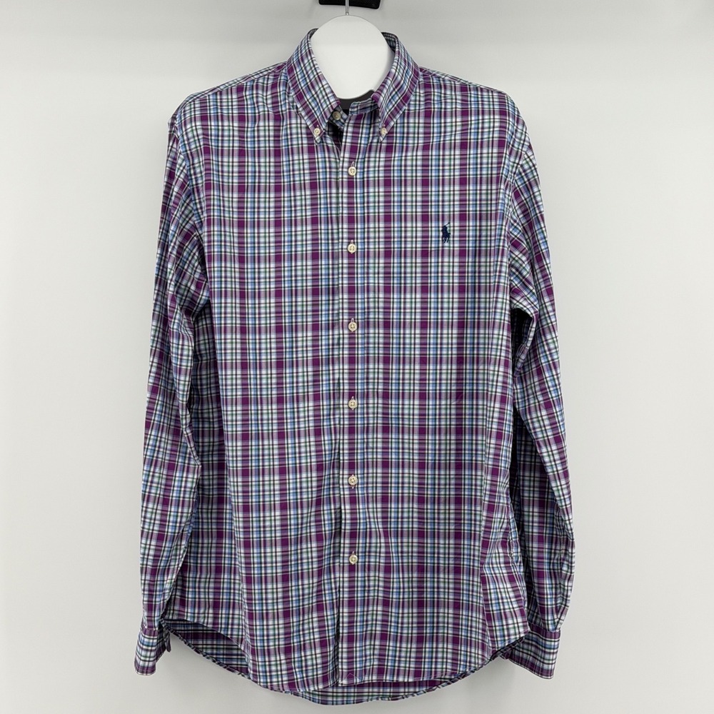 Ralph Lauren Slim Fit Performance Shirt Mens XL Plaid Button Down Stretch Casual